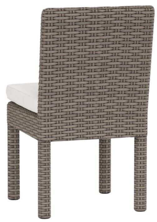 Sunset West Coronado Driftwood Resin Wicker Outdoor Dining Side Chair with Canvas Flax Cushion-2