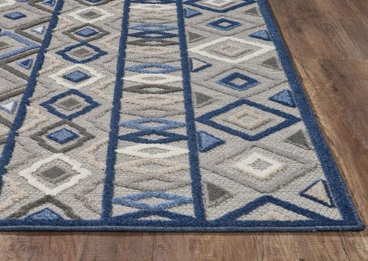 KAS Rugs Calla Blue/Gray Aztec 5'x7' Area Rug-1