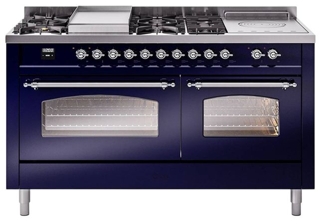 Ilve® Nostalgie II Series 60" Midnight Blue Pro Style Dual Fuel Range-0