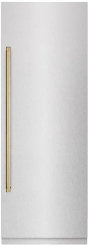 ZLINE Autograph Edition 30" 16.7 Cu. Ft. Column Refrigerator in Satin Stainless Steel with Graphite Gray Interior and Polished Gold Accents-0