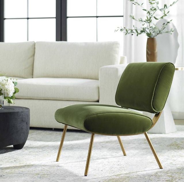Uttermost® Knoll Brushed Brass/Olive Green Accent Chair-1