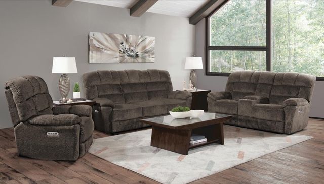 Corinthian Furniture Baker Brown Power Reclining Loveseat with Console-1