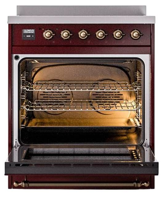 Ilve® Nostalgie II Noblesse 30'' Burgundy Pro Style Induction Range with Burnished Trim-2
