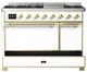Ilve® Majestic III 48" White Pro Style Dual Fuel Liquid Propane Range with Solid Door and Brass Trim-2