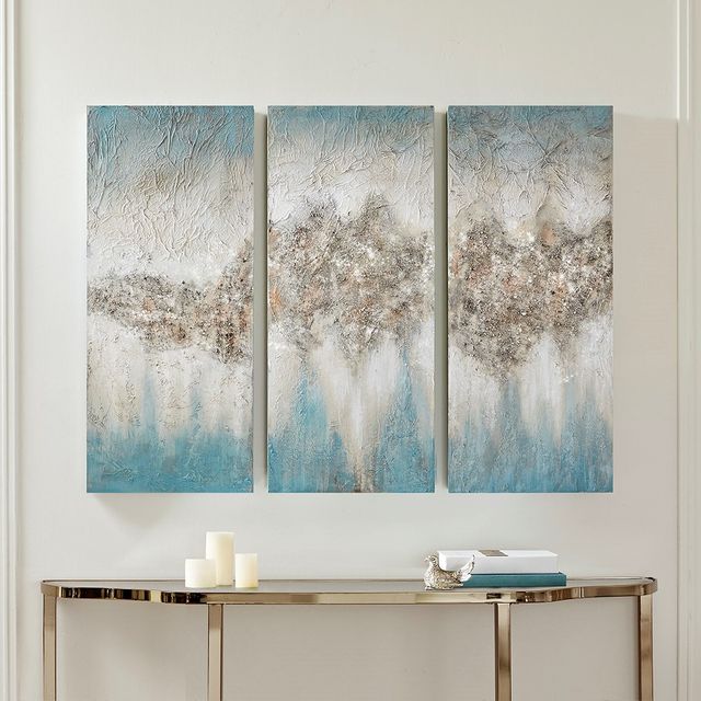 Olliix by Madison Park Blue Set of 3 Blue Luminous Hand Painted Canvas-1