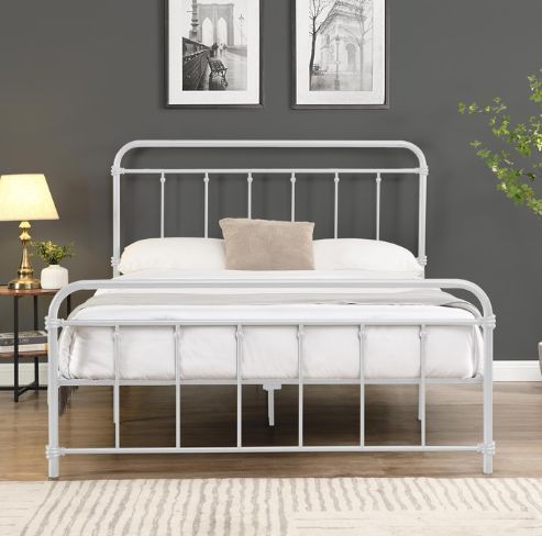 Milton Greens Stars White Queen Metal Farmhouse Classic Platform Bed-2