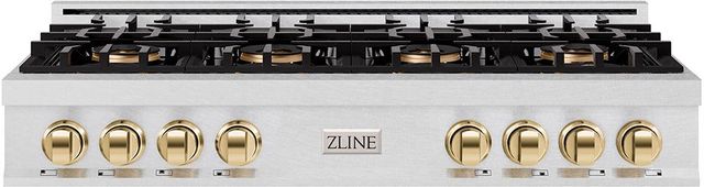 ZLINE Classic Autograph Edition 48" Satin Stainless Steel Gas Rangetop with Polished Gold Accents-0