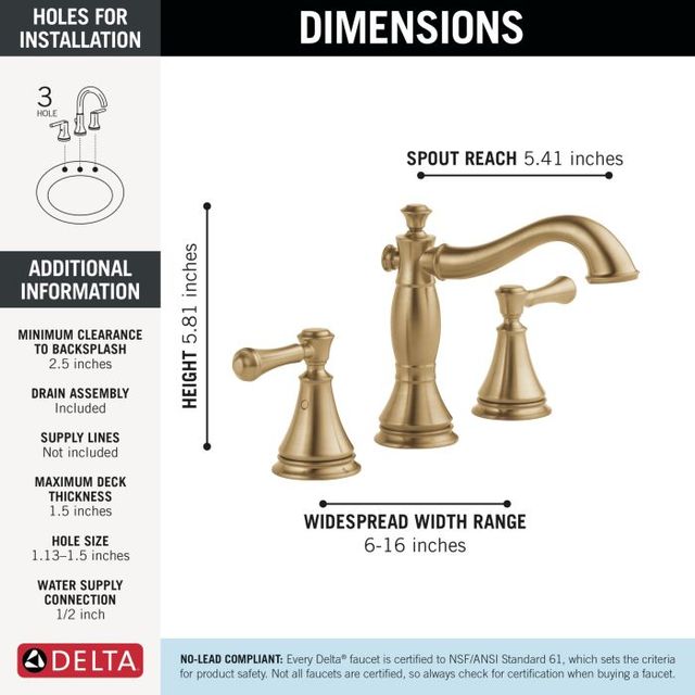 Delta Cassidy® Champagne Bronze 2-Handle Widespread Bathroom Faucet with Drain-3