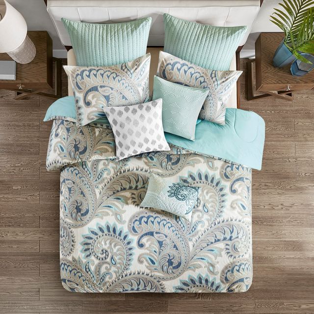 Olliix by INK+IVY 3 Piece Blue Full/Queen Mira 100% Cotton Comforter Set-2