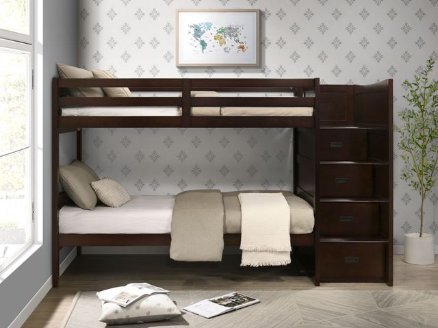Elements International Sami Espresso Youth Twin Over Twin Step Bunk Bed with Right Headboard-1