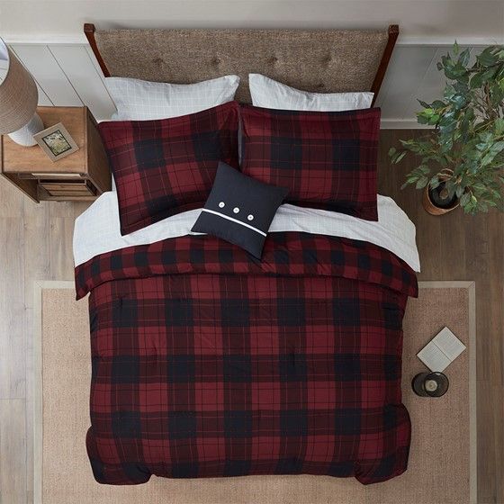 Olliix by Madison Park Everest Red Plaid California King Reversible Complete Bedding Set-1