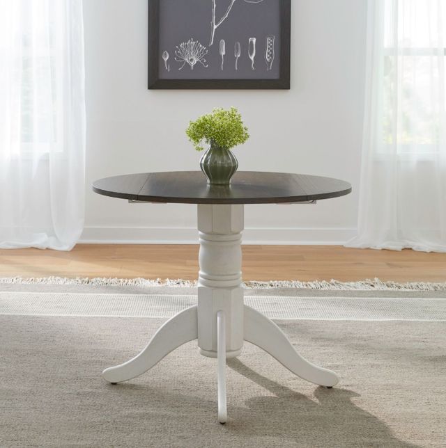 Liberty Furniture Brook Bay Carbon Gray Drop Leaf Table with Textured White Base-1