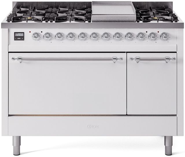 Ilve® Nostalgie II Series 48" White Pro Style Dual Fuel Range-0