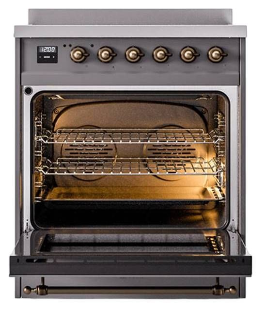 Ilve® Nostalgie II Noblesse 30'' Graphite Matte Pro Style Induction Range with Burnished Trim-2