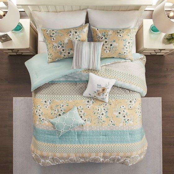 Olliix by Madison Park Willa 7 Piece Green California King Cotton Printed Comforter Set-2