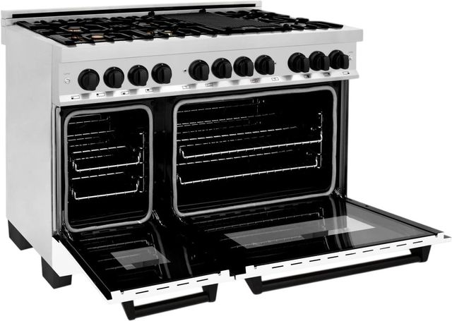 ZLINE Autograph Edition 48" Stainless Steel Pro Style Dual Fuel Range with White Matte Door and Matte Black Accents-3