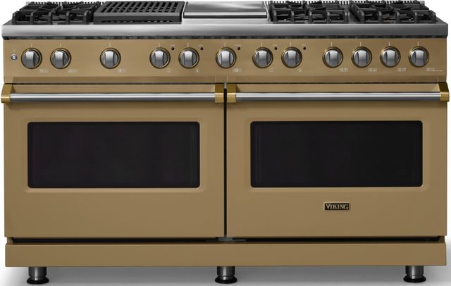 Viking® 5 Series 60" Golden Hour Pro Style Dual Fuel (NG) Range with Brushed Brass Trim-0