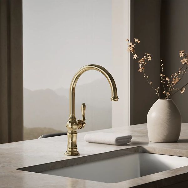 KOHLER® Artifacts® Vibrant French Gold Single-Handle Kitchen Sink Faucet-1