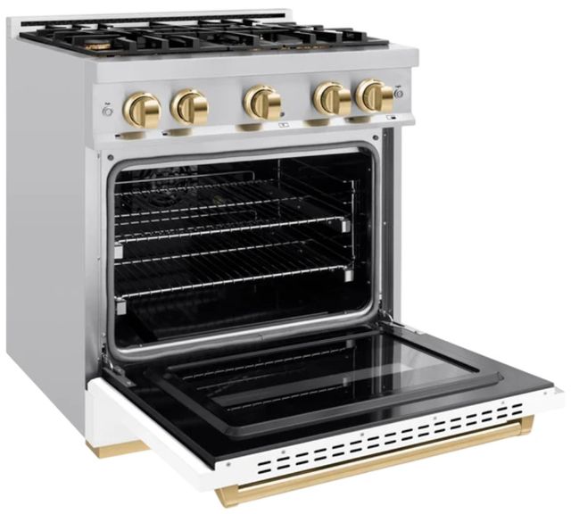 ZLINE Classic Autograph Edition 30" Stainless Steel Pro Style Gas Range with White Matte Door and Polished Gold Accents-3