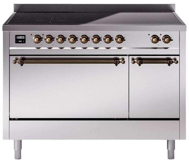 Ilve® Nostalgie II Series 48" Stainless Steel Pro Style Induction Range with Burnished Trim-0