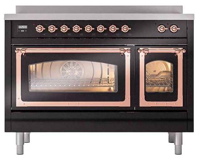 Ilve® Nostalgie II Noblesse 48'' Glossy Black Pro Style Induction Range with Copper Trim-1