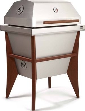 Front view of the Kalamazoo™ Outdoor Gourmet Shokunin Kamado 24" Marine-Grade Stainless Steel Freestanding Charcoal Grill