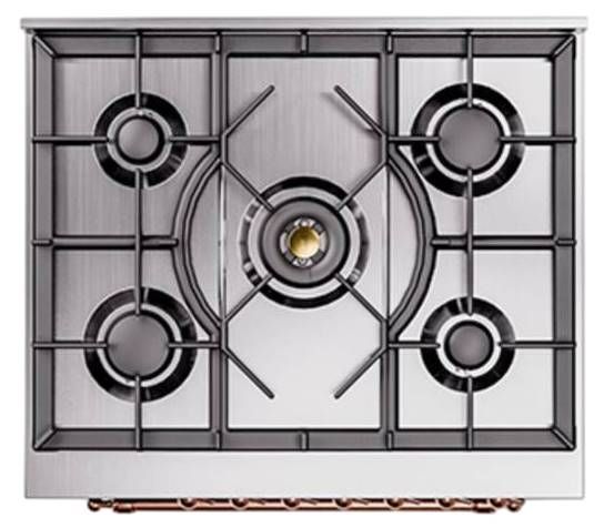 Ilve® Nostalgie II Noblesse 30'' Burgundy Pro Style Dual Fuel Range with Copper Trim-2
