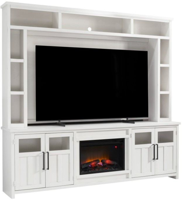 aspenhome® Finnegan White 98" Fireplace Console and Hutch-0