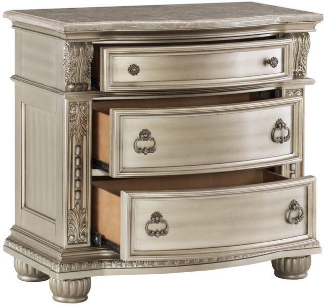 Mazin Furniture Cavalier Silver Nightstand with Marble Top-2