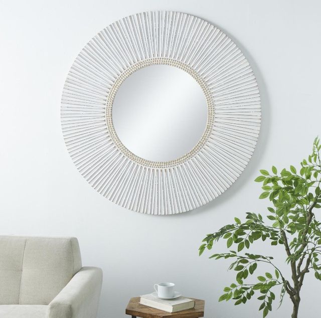 Deco Marche White Wall Mirror with Beaded Inner Circle-2