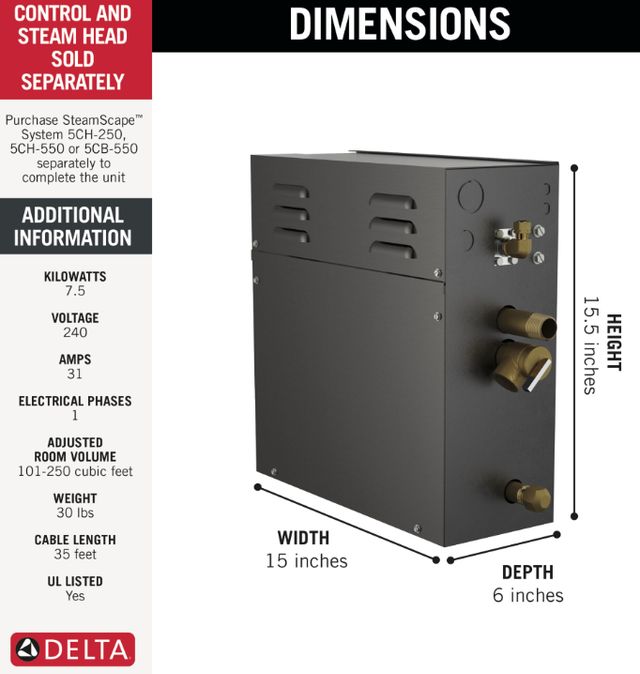 Delta SteamScape™ Generator 7.5kW Steam - 240V 1ph-1