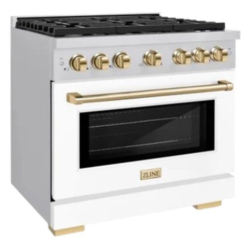 ZLINE Autograph Edition 36" Stainless Steel Pro Style Gas Range with White Matte Door and Polished Gold Accents-3
