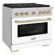 ZLINE Autograph Edition 36" Stainless Steel Pro Style Gas Range with White Matte Door and Polished Gold Accents-3