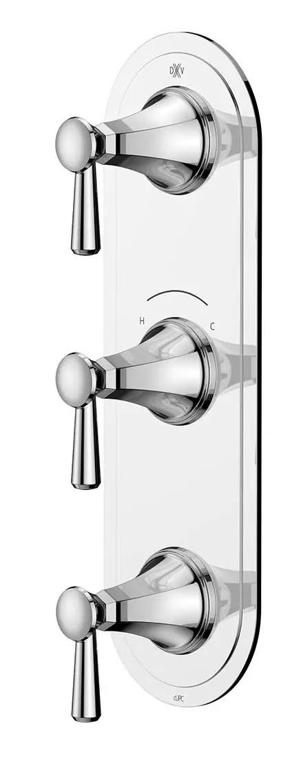 DXV Fitzgerald Polished Chrome 3-Handle Thermostatic Valve Trim Only with Lever Handles-2
