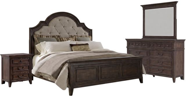 Liberty Furniture Paradise Valley 4-Piece Flax Tweed/Saddle Brown California King Upholstered Bedroom Set-0