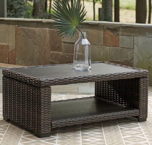 Signature Design by Ashley® Grasson Lane Brown Wicker Outdoor Rectangular Cocktail Table-4