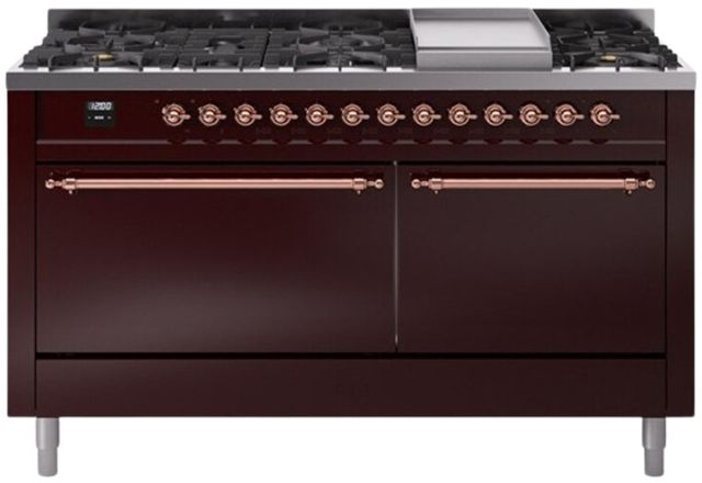 Ilve® Nostalgie II Series 60" Burgundy Pro Style Dual Fuel Range-0