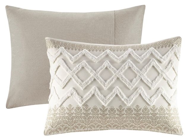Olliix by INK+IVY Mila Taupe Full/Queen Cotton Printed Comforter Set with Chenille-1