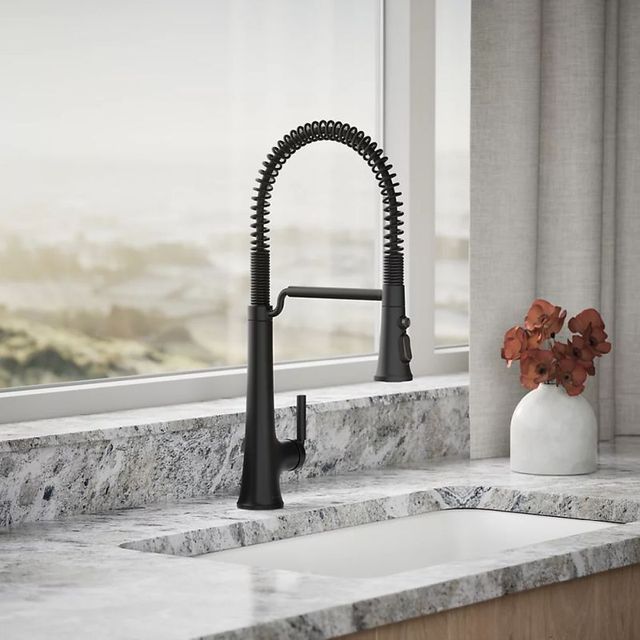KOHLER® Tone® Matte Black Semi-Professional Kitchen Sink Faucet with 3-Function Sprayhead-1
