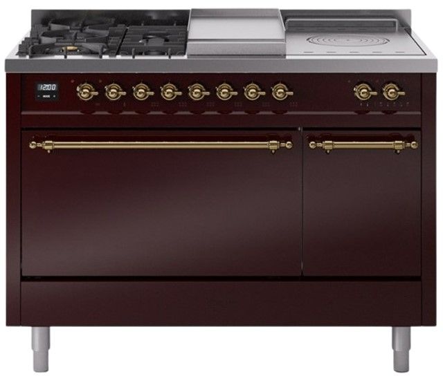 Ilve® Nostalgie II Series 48" Burgundy Pro Style Dual Fuel Range-0