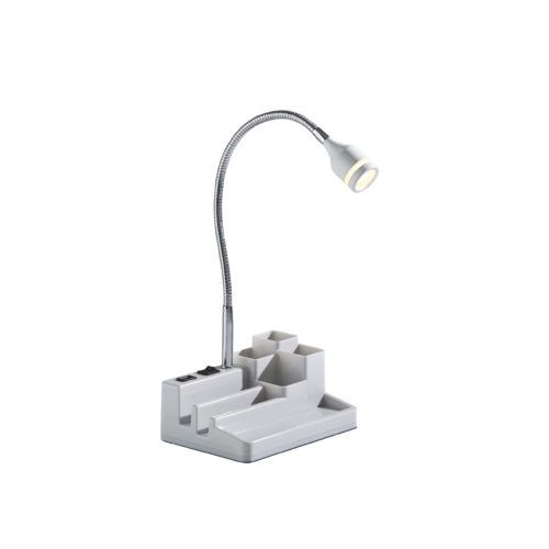 Adesso® LED Charging Station White and Brushed Steel Desk Lamp-0
