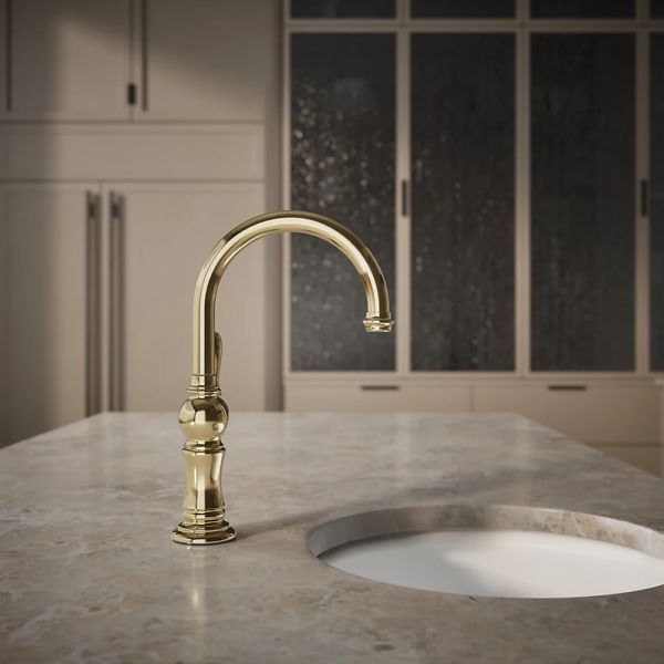 KOHLER® Artifacts® Vibrant French Gold Single-Handle High-Arc Kitchen Sink Faucet-4