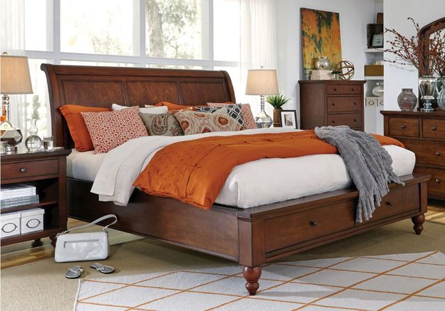 aspenhome® Cambridge Brown Cherry King Sleigh Storage Bed-1