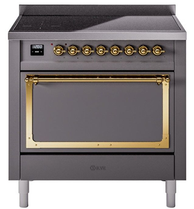 Ilve® Nostalgie II Noblesse 36'' Graphite Matte Pro Style Induction Range with Brass Trim-0