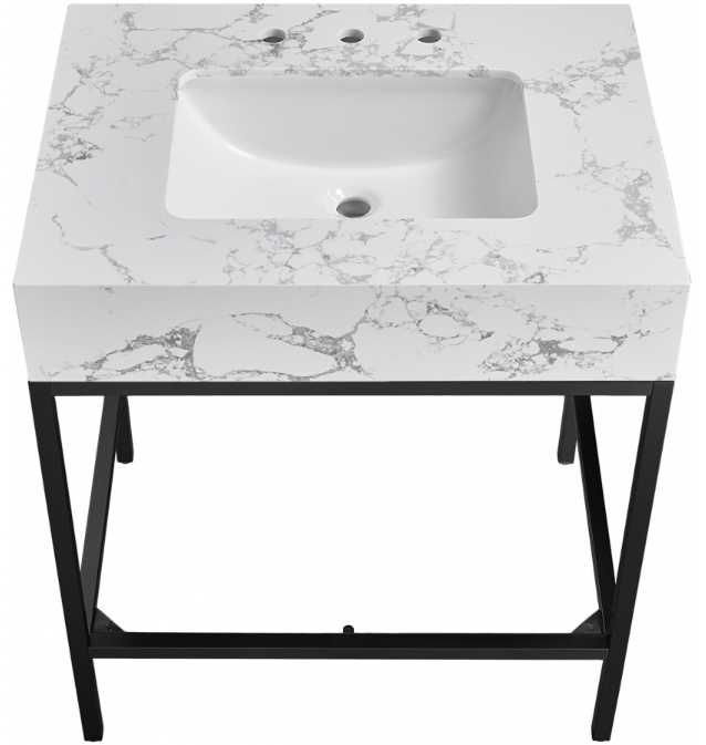 Meridian Furniture Marmo White/Matte Black 30" Bathroom Vanity-2