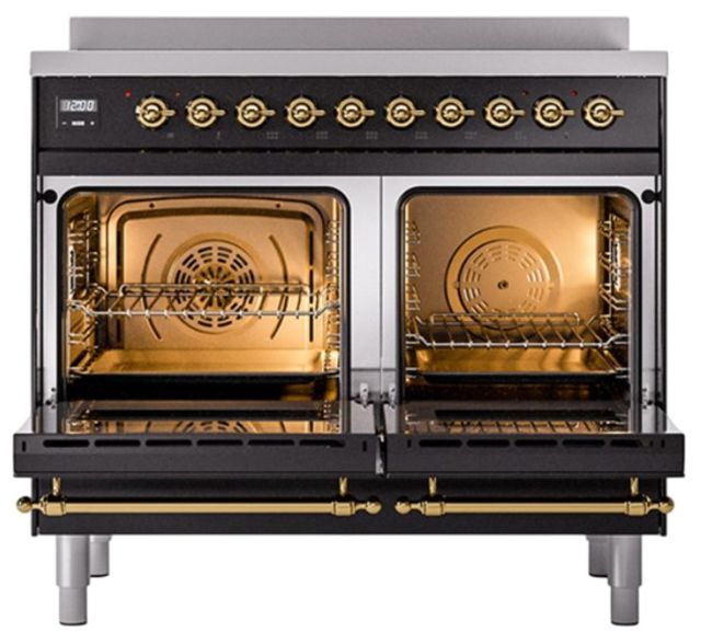 Ilve® Nostalgie II Noblesse 40'' Glossy Black Pro Style Induction Range with Brass Trim-1