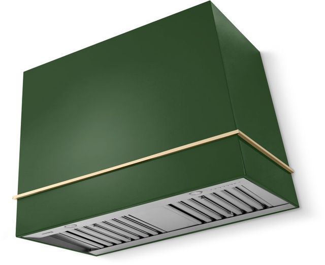 La Cornue Cornufé Loge 44" Brands Hatch Green Wall Mounted Range Hood with Polished Brass Trim-0