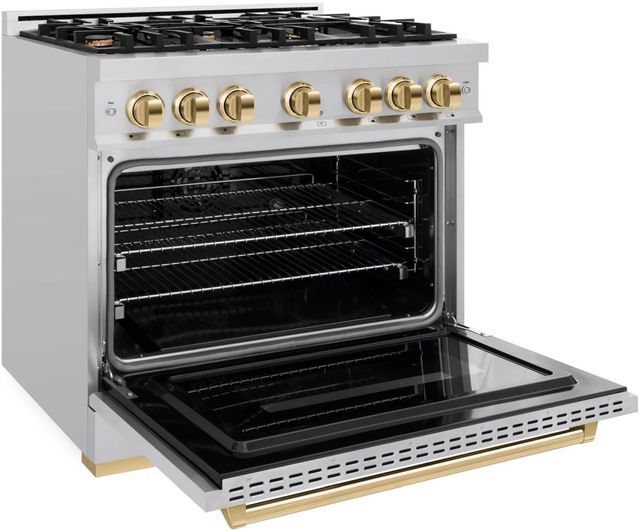 ZLINE Classic Autograph Edition 36" Stainless Steel Pro Style Dual Fuel Range with Polished Gold Accents-3