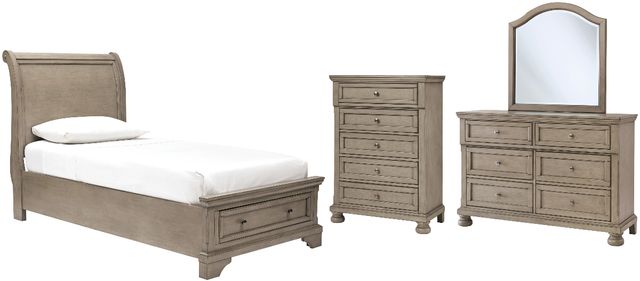 Signature Design by Ashley® Lettner 4-Piece Light Gray Twin Sleigh Bed Set-0