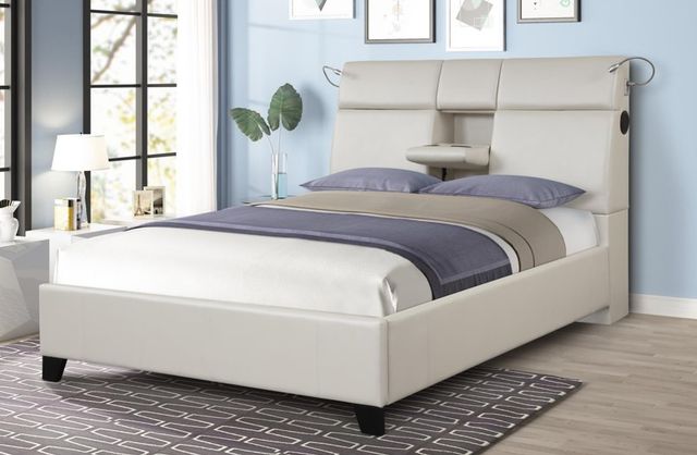 Bernards Calypso Beige Upholstered Queen Panel Bed with Bluetooth-1